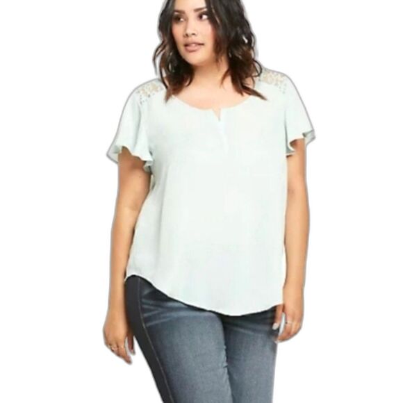 Torrid Mint Green Polyester and Lace Tulip Sleeve Blouse Plus Size 1X - Picture 12 of 13